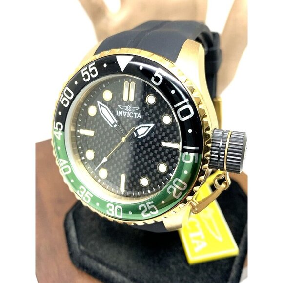 Invicta Men's Watch 35661 Pro Diver Quartz Gold Black Green Bezel Rubber Band - Picture 1 of 15